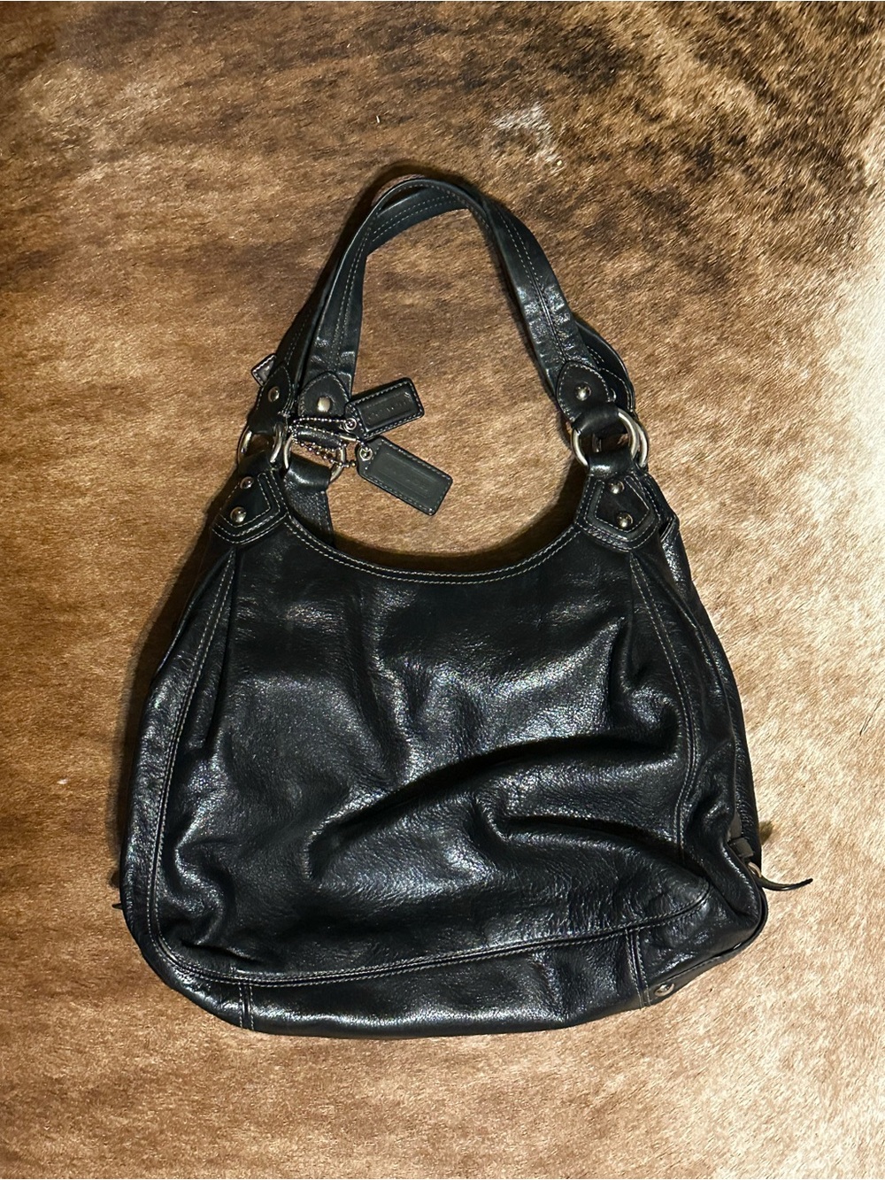 Vintage Coach Madison Maggie Satchel Black Pebbled Leather - Picture 2 of 5